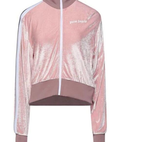 Palm Angels Chenille Cropped Zip Up Hoodie Rose - Picture 2 of 9